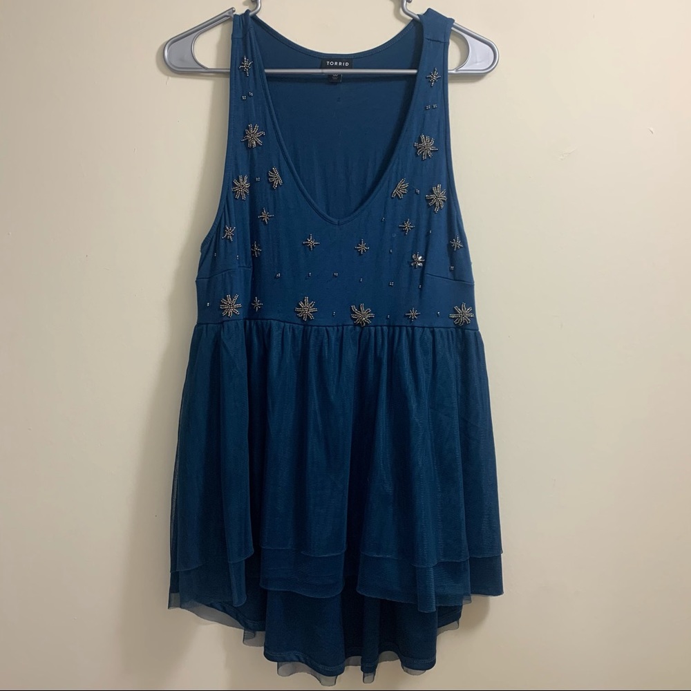 Torrid Babydoll Navy Blue tank Top with Gold Sequins Size 00